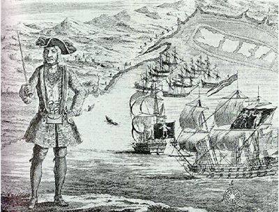 Picture Of Famous Pirate Bartholomew Roberts And His Ship